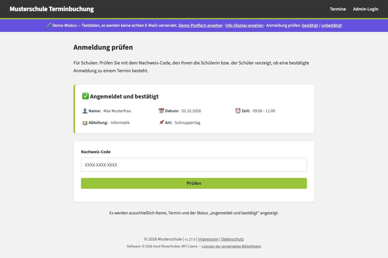 Prüfseite für Schulen